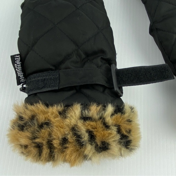 Jessica Quilted Gloves Nylon Poly Sz 7-8 Faux Fur Trim Thinsulate - Picture 2 of 7